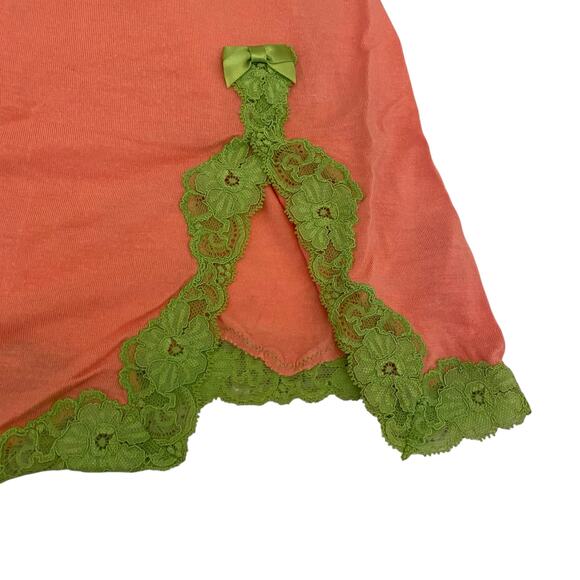 Betsey Johnson Orange and Green Size Large Nighty Cotton and Lace Slip Y2K - Picture 5 of 15